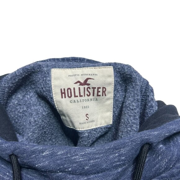 Hollister Fleece Hoodie Sweatshirt Mens Small Navy Blue Pullover Pocket Casual - Picture 7 of 8
